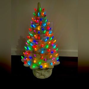 20” Vintage White Lighted Ceramic Christmas Tree Decoration